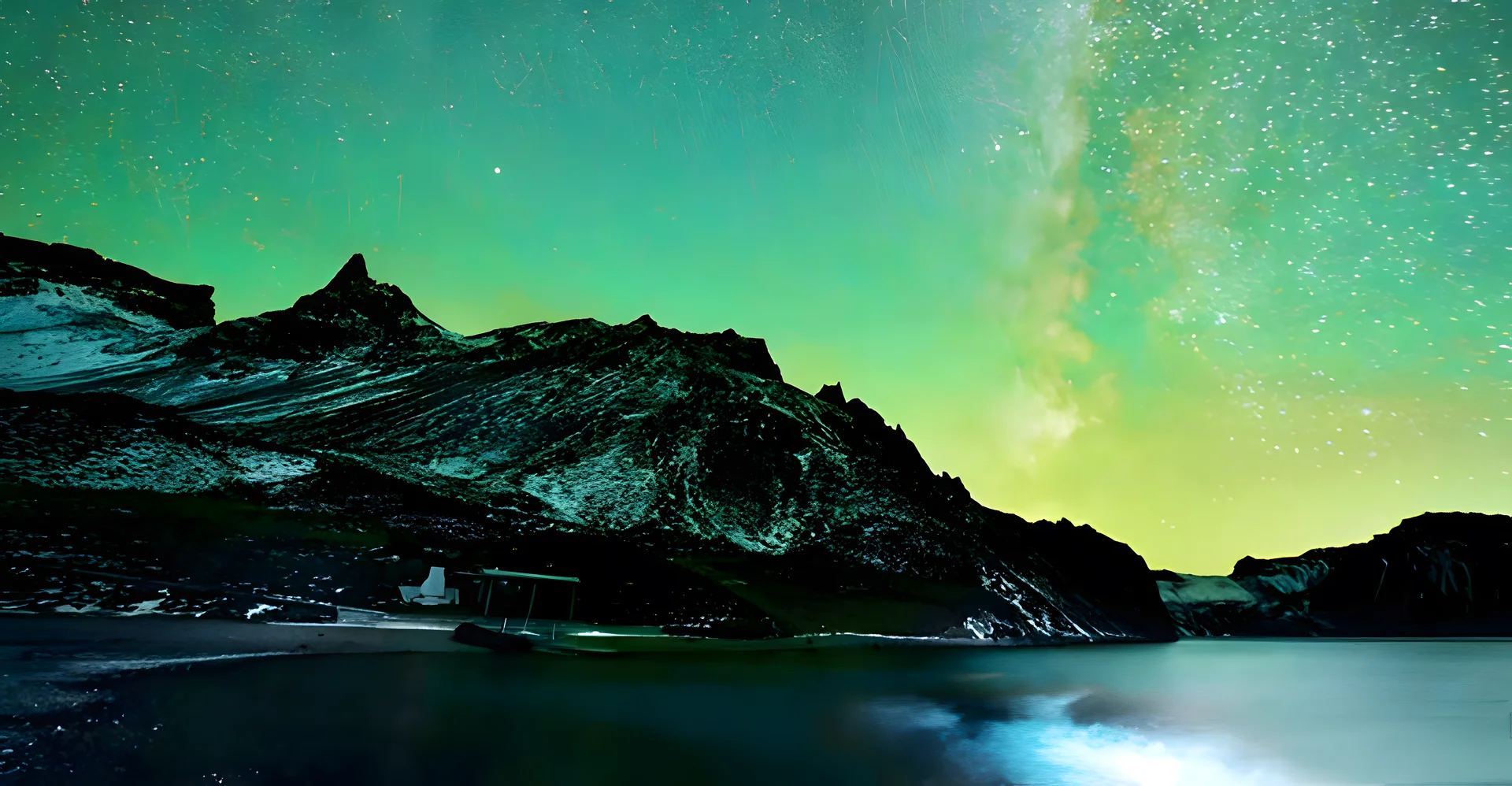 Illuminated mountain city at night near Paektusan Geopark